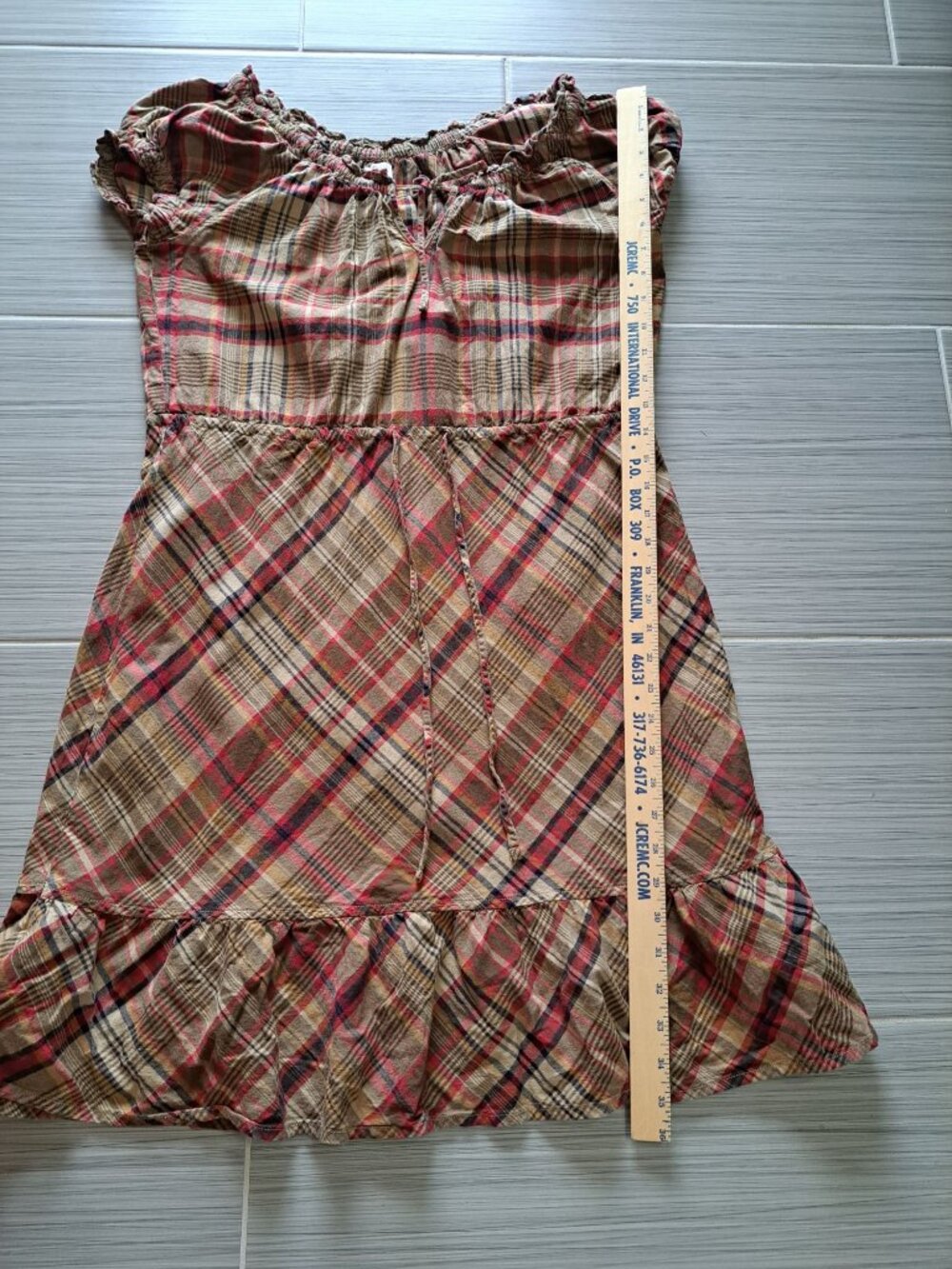 Converse One Star Womens Plaid Ruffle Dress Short Sleeve Size L Dark Academia - Picture 12 of 12